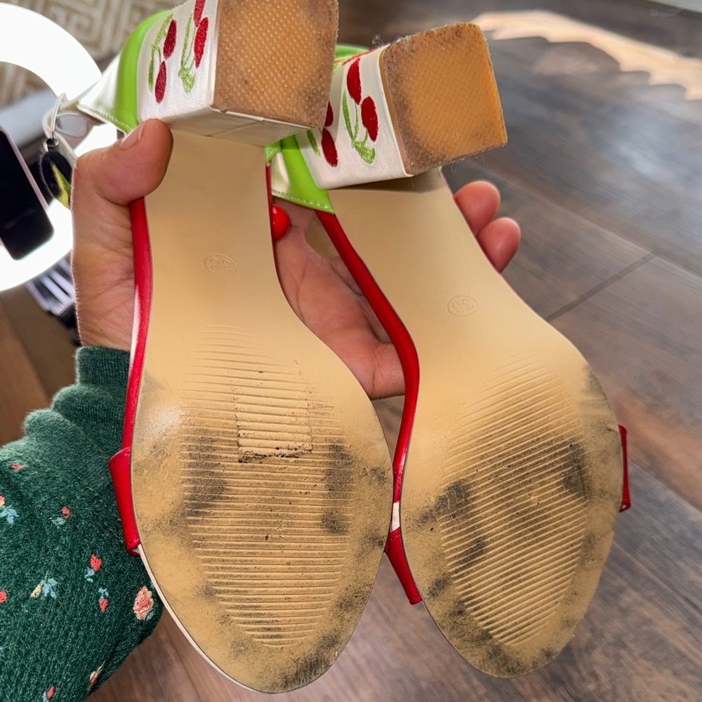 Vibrant Red and Green Women's Heels - Picture 4 of 14